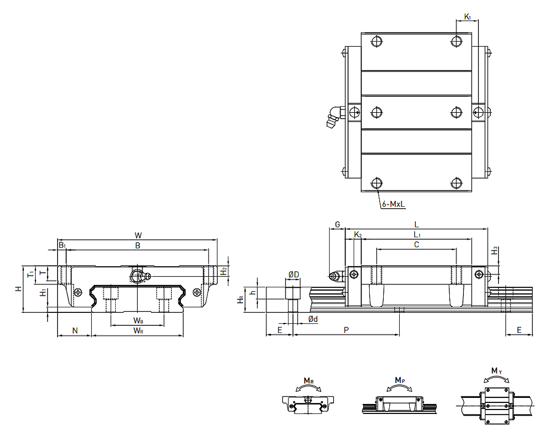 HIWIN Linear Guideway QWW-CC Dimensions